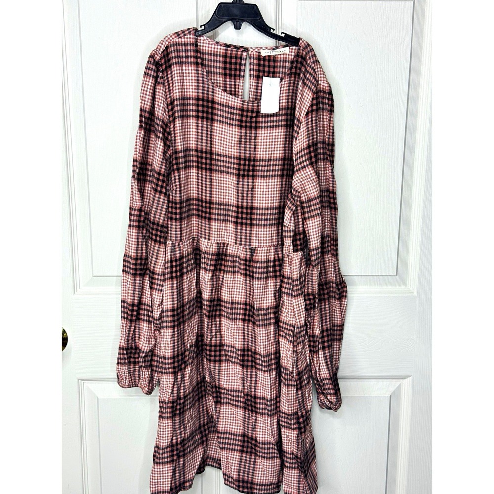 Copper Key Pink/Black Plaid Flannel Long Sleeve A-Line Dress Medium NWT